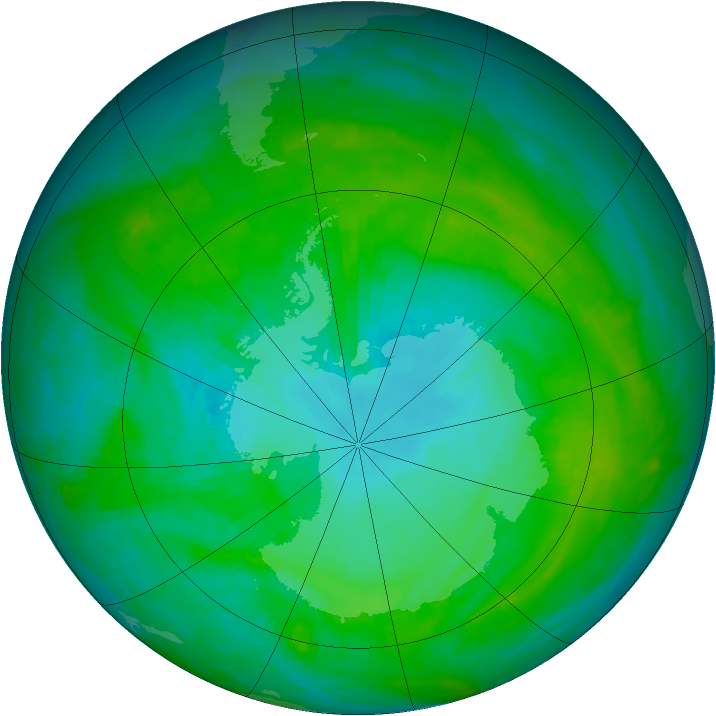 Antarctic ozone map for 25 January 1989